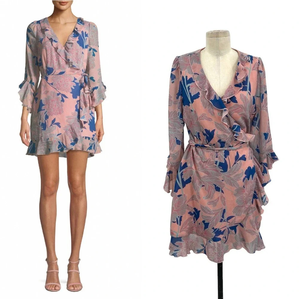 Red Carter Tessa Floral-Print Wrap Dress Pink Blue Size Large